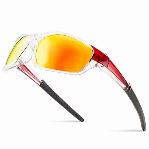 Grainas Polarisierte Sportbrille Sonnenbrille für Herren Damen Fahrerbrille Radsportbrillen zum Radfahren Skifahren Autofahren Fischen Laufen Wandern UV400 Schutz (Gelb Rot no.2) von Grainas