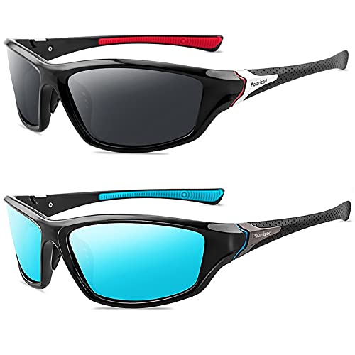 Grainas Polarisierte Sportbrille Sonnenbrille für Herren Damen Fahrerbrille Radsportbrillen zum Radfahren Skifahren Autofahren Fischen Laufen Wandern UV400 Schutz (Schwarz Rot + Blau) von Grainas