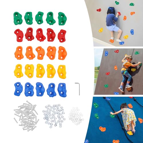 GramStudio 25 Stück Kinder Klettergriffe bunt, Outdoor Kletterwand, Belastbar bis 100kg, Bouldersteine bunt für Spielturm und Kletterwand von GramStudio
