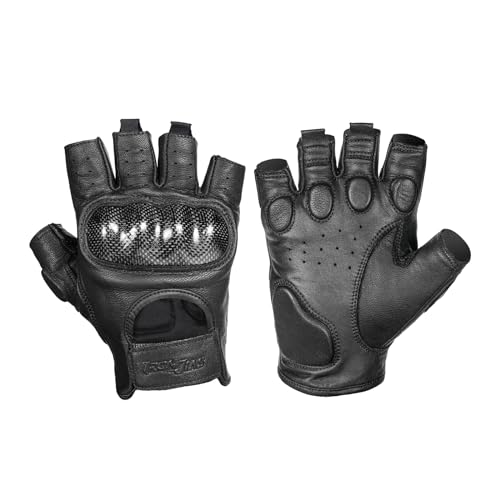 Grapelet Leder Motorrad Handschuhe Halbfinger Sommerhandschuhe Atmungsaktiv Reithandschuhe Ziegenleder Kohlefaser Protekt Motorrad Reithandschuhe Bergsteigen, Reiten, Wandern,L von Grapelet