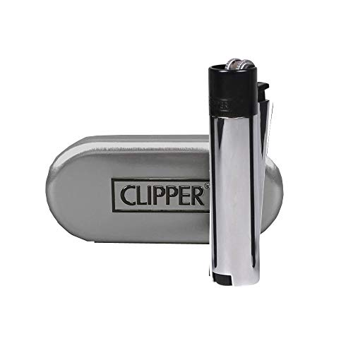 Clipper Metall Gas-Feuerzeug (Chrom mit schwarzem Top) mit SOFORTGRAVUR +VORSCHAU: Gravur inklusive (Gasfeuerzeug, nachfüllbar) von GravUp