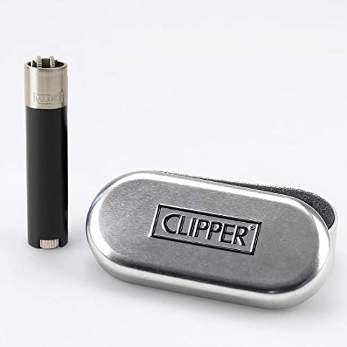 Clipper Metall Gas-Feuerzeug (Schwarz mit Silbernem Top) mit SOFORTGRAVUR +VORSCHAU: Gravur inklusive (Gasfeuerzeug, nachfüllbar) von GravUp