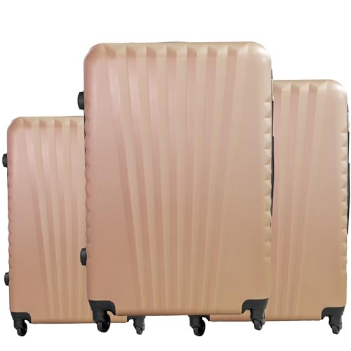 Gravitt Hartschalen-Koffer | Set 3 Stück : S-M-L | Trolley Koffer | Rollkoffer Reisekoffer | Handgepäck | 4 Rollen | Farbe : Beige | ABS Material | Inklusive Kofferwaage von Gravitt