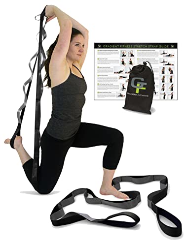 Gradient Fitness Stretchgurt für Physiotherapie, 12 Multi-Loop-Dehnband, 3,8 cm B x 2,4 m L, Neopren-Griffe, Physiotherapieausrüstung, Yoga-Gurte zum Dehnen, Beinstrecker, Baumwoll-Nylon-Mischung von Gravity Fitness LLC