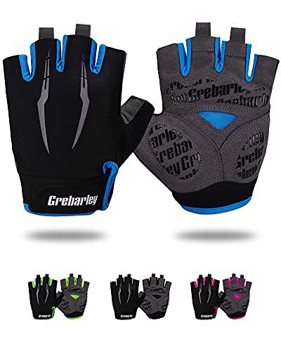 Grebarley Fahrradhandschuhe,Radsporthandschuhe rutschfeste und Stoßdämpfende Mountainbike Handschuhe mit geeiget Unisex Herren Damen (Blau, XL) von Grebarley