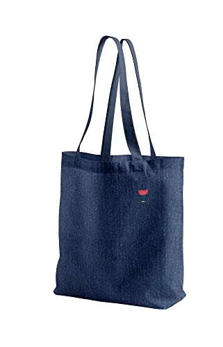 Green Fish Denim-Tragetasche, bedruckt, Einkaufstasche, maschinenwaschbar, faltbar, Jeanshandtasche mit Griffen, 40 x 55 cm von Green Fish