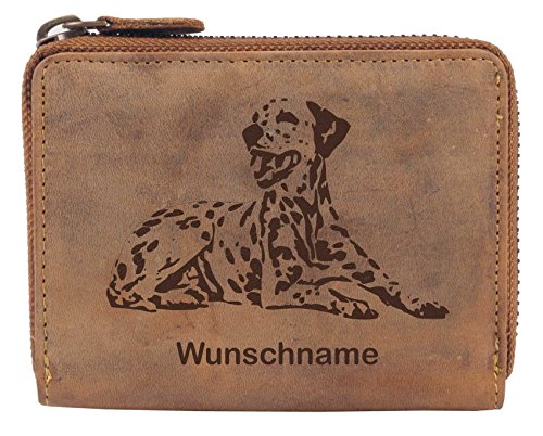 Greenburry Damen-Geldbeutel PERSONALISIERT Wunschnamen mit Hunde-Motiv Dalmatiner, Leder Damen-Geldbörse von Greenburry