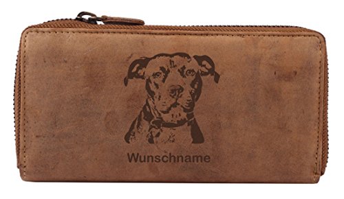 Greenburry Damen-Geldbörse Hunde-Motiv American Staffordshire Terrier mit Wunschname, Leder-Geldbeutel von Greenburry