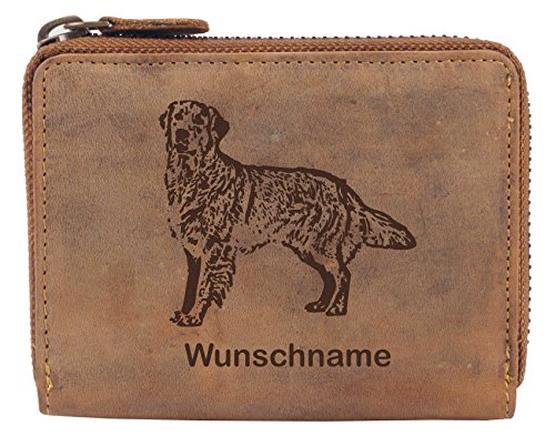 Greenburry Damen-Geldbörse PERSONALISIERT Wunschnamen mit Hunde-Motiv Golden Retriever, Leder Damen-Börse in Braun von Greenburry