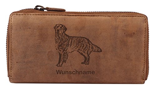 Greenburry Damen-Geldbörse PERSONALISIERT Wunschnamen mit Hunde-Motiv Golden Retriever, Leder Damen-Börse in Braun von Greenburry