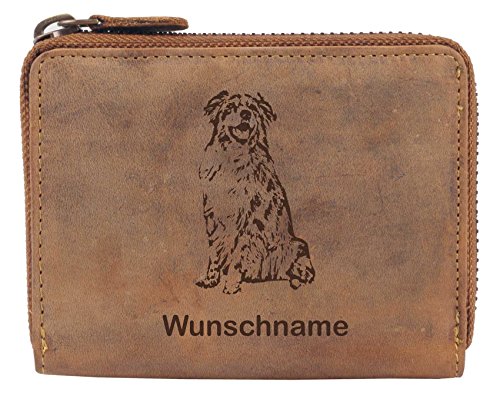 Greenburry Damen-Geldbörse PERSONALISIERT mit Hunde-Motiv Australian Shepherd, Leder Damen-Geldbeutel von Greenburry