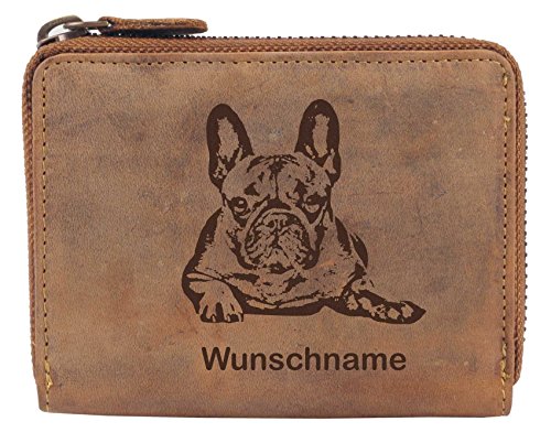 Greenburry Damen Leder-Geldbörse PERSONALISIERT mit Hunde-Motiv Französische Bulldogge Bully-Fans, Leder Damen-Geldbeutel von Greenburry