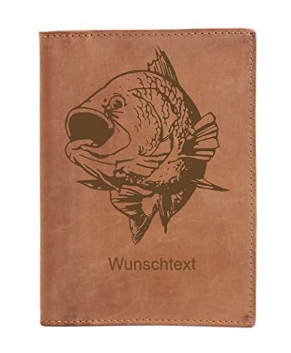Greenburry Dokumentenmäppchen Leder Ausweismappe Angelschein mit Fisch Motiv + Wunschname von Greenburry