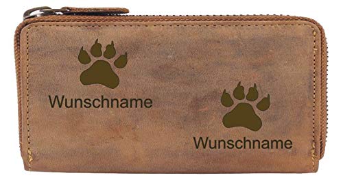 Greenburry Damen-Geldbörse PERSONALISIERT Wunschnamen mit Hunde-Motiv verschiedener Rassen, 19x10x2,5 cm, Braun (Pfoten) von Greenburry