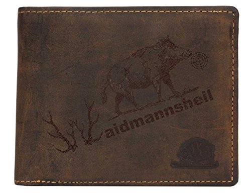 Greenburry Vintage Geldbörse Leder-Geldbeutel mit „Waidmannsheil“ Spruch - 12x10x3 cm von Greenburry
