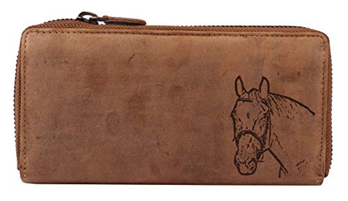 Greenburry Vintage Leder Damen Geldbörse Brieftasche Motiv Pferd Braun 19x10x2,5cm von Greenburry