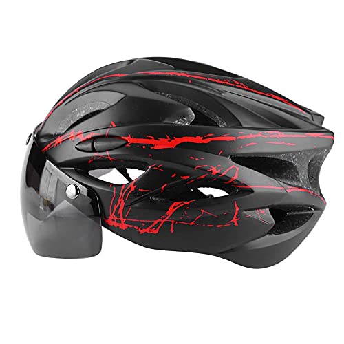 Fahrradhelm Mountainbike Helm für Erwachsene Herren Damen mit Schutzbrille Verstellbar Radhelm City Bike Helm mit Schnellverschluss Leichtes Fahrradzubehör(rot) von Greensen