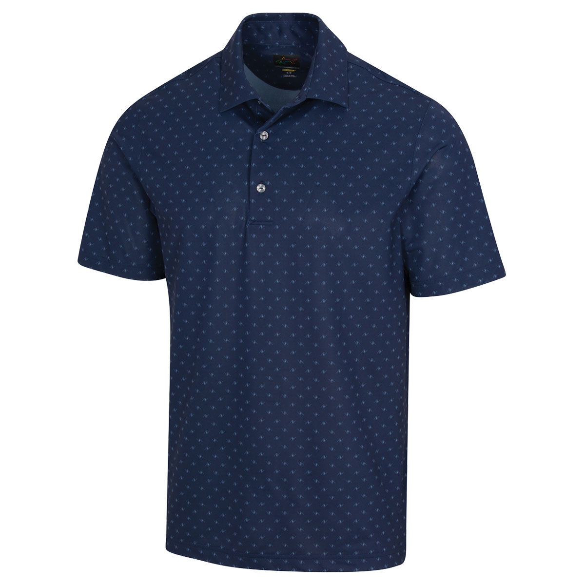 Greg Norman Men's Navy Blue and White Freedom Micro Pique Spinner Print Golf Polo Shirt, Size: Small | American Golf von Greg Norman