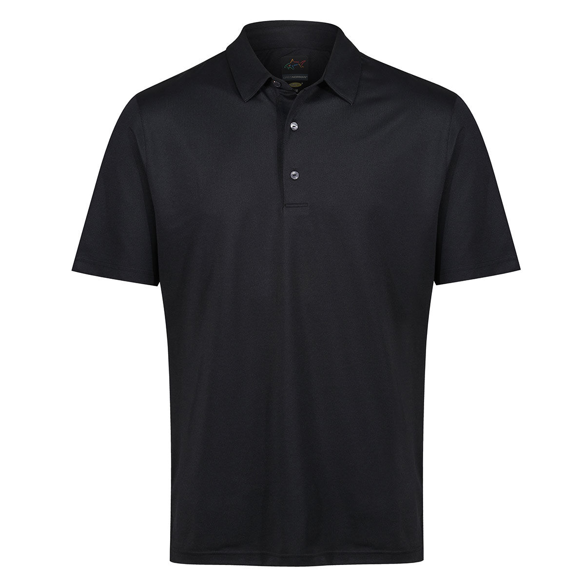 Greg Norman Mens Black Comfortable Neck Logo Stretch Golf Polo Shirt, Size: Large | American Golf von Greg Norman