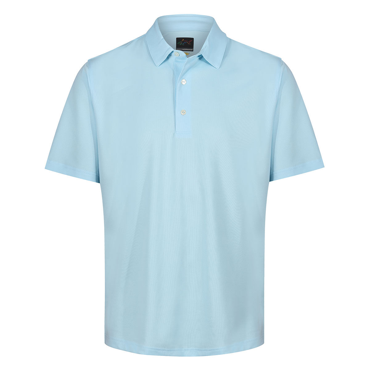 Greg Norman Mens Light Blue Comfortable Neck Logo Stretch Golf Polo Shirt, Size: Medium | American Golf von Greg Norman