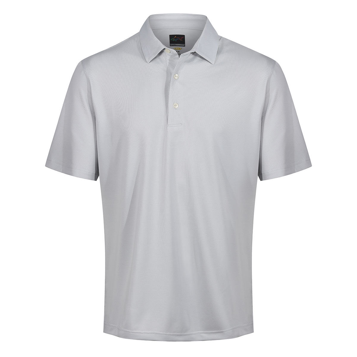 Greg Norman Men's Neck Logo Stretch Golf Polo Shirt, Mens, Shark grey, Medium | American Golf von Greg Norman
