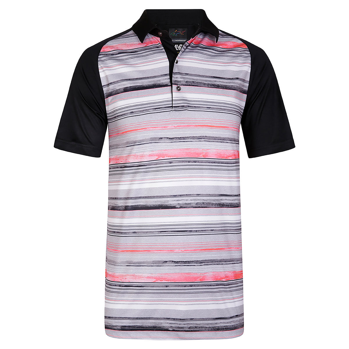 Greg Norman Men's Ring of Fire Striped Golf Polo Shirt, Mens, Black, Small | American Golf von Greg Norman