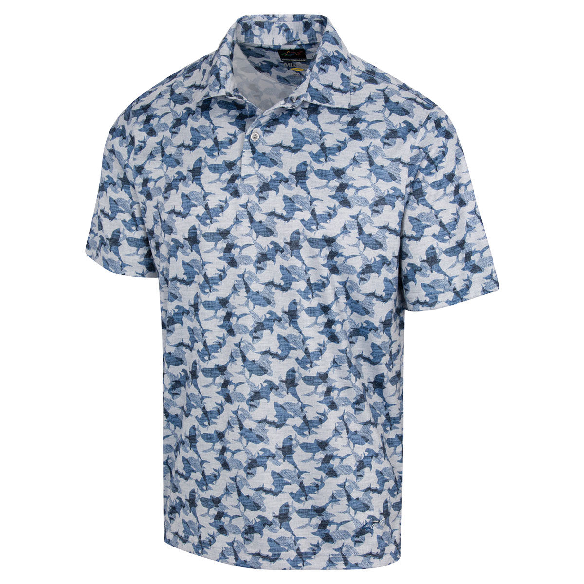 Greg Norman Men's Blue and White Comfortable Shark Shiver Golf Polo Shirt, Size: Small | American Golf von Greg Norman