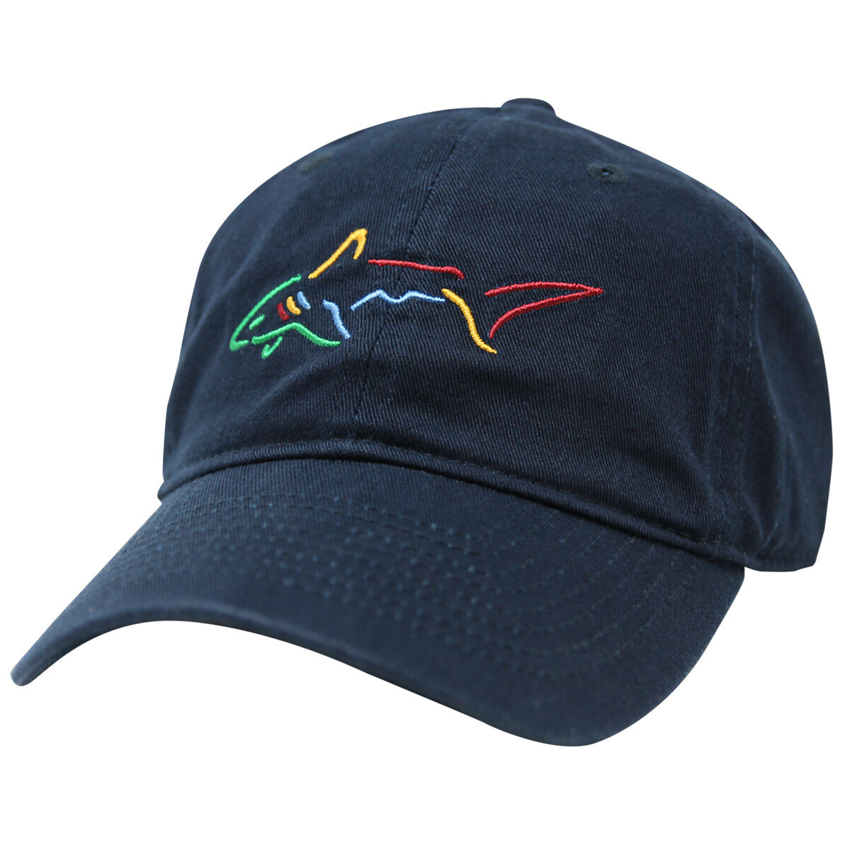 Greg Norman Mens Navy Blue, Red and Yellow Embroidered Shark Logo Golf Cap, Size: one Size | American Golf von Greg Norman