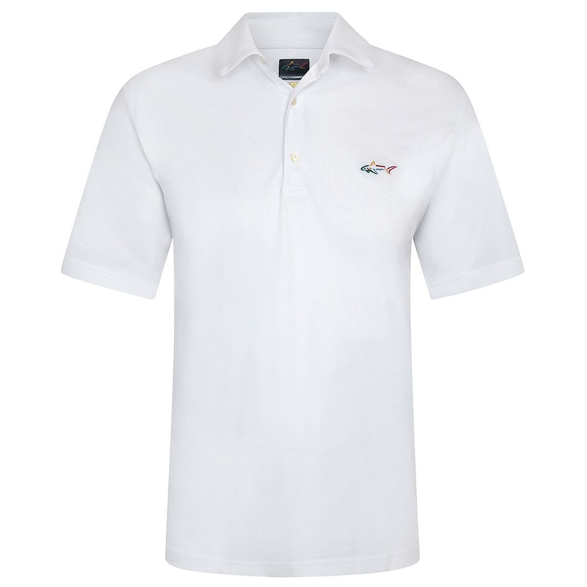 Greg Norman White Embroidered Shark Logo Golf Polo Shirt, Mens | American Golf, Size: Large - Father's Day Gift von Greg Norman