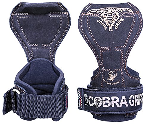 Cobra Grips Pro Gewichtheber-Handschuhe, robuste Gurte, Alternative zu Powerlifting-Haken für Kreuzheben mit eingebautem, verstellbarem Neopren gepolsterte Handgelenkbandage, Bodybuilding (schwarzes) von Grip Power Pads