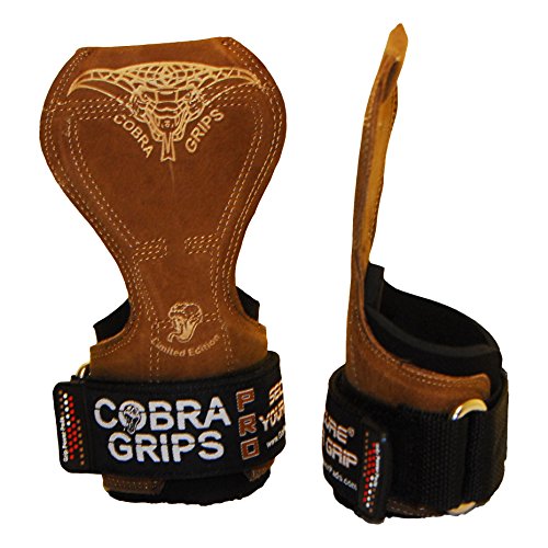 Grip Power Pads Cobra Grips® V2 Gewichtheber-Handschuhe, robust, Zughilfen für Kreuzheben, Cobra Grips Pro, PRO Brown Leather von Grip Power Pads