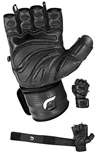 Grip Power Pads Elite Leder Gym Handschuhe mit Built in 5,1 cm breit Wrist Wraps Leder Handschuh Design für Gewicht Power Lifting Bodybuilding & Krafttraining Workout Übungen, schwarz von Grip Power Pads