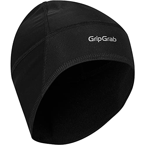 GripGrab Windproof Thermal Lightweight Hi-Vis Skull Cap Winter Fahrrad Unterhelm Mütze, Schwarz, S (54-57 cm) von GripGrab
