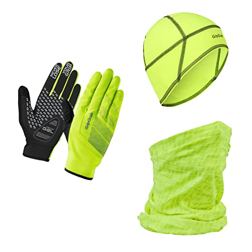 GripGrab Hi-Vis Radsport Winter Geschenkbox für Fahrradfahrer 3er Set Rad Handschuhe Unterhelmmütze Multifunktionstuch von GripGrab