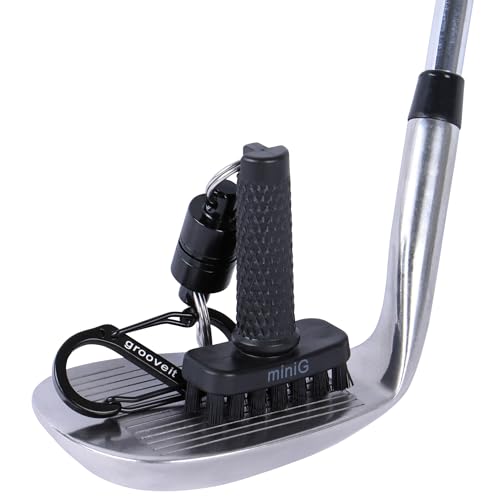 Grooveit Mini-Golfbürste. Der kleine MiniG Dry Scrubber verfügt über einen abnehmbaren Magnet, robuste Nylonborsten und 3 Jahre Garantie – verwendet auf Allen professionellen Golftouren – von Grooveit