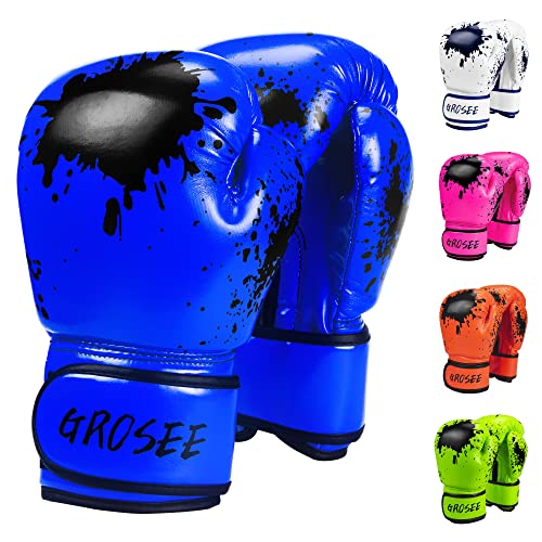 Kinder-Boxhandschuh, 170 g, 227 g, für Jugendliche, Jungen und Mädchen, Sparring-Handschuhe für Boxsack, Kickboxen, Muay Thai, MMA, UFC, Geschenk für Alter 6–15 Jahre (blau, 227 g) 47.6 EU kg)) von Grosee