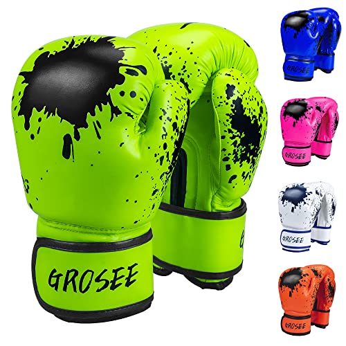 Kinder-Boxhandschuh, 170 g, 227 g, für Jungen und Mädchen, Training, Sparring-Handschuhe für Boxsack, Kickboxen, Muay Thai, MMA, UFC, Geschenk für Alter 6–15 Jahre, Grün, 170 g (20,4–36,3 kg) von Grosee