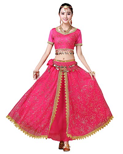 Grouptap Bollywood Lehenga Choli indische Frauen Anarkali Saree Damen Hochzeit Designer Tanz Bluse Kleid Rosa Lengha Kostüm (Rosa, 152-172 cm, 45-70 kg) von Grouptap
