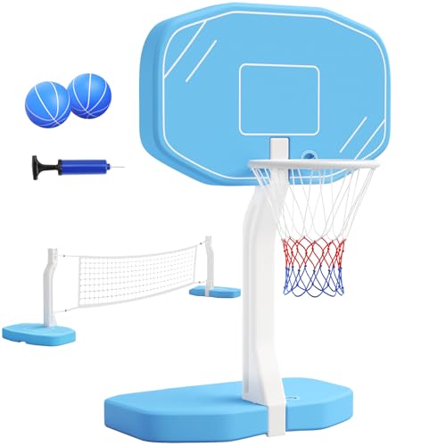 Growaystory 2-in-1 Pool-Basketballkorb & Pool-Volleyballnetz für Kinder und Erwachsene,Schwimmbad Wasserspielzeug Draußen,Familienparty Pool-Party-Spiele Geschenke Blau von Growaystory