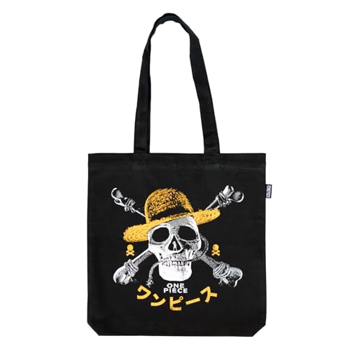Grupo Erik Shopping Bag - One Piece Jolly Roger Tasche - Kunststofftasche Schwarz - Offizieller Netflix One Piece Fanartikel von Grupo Erik