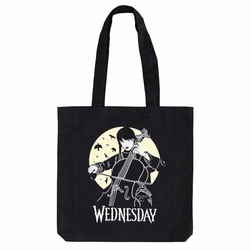 Grupo Erik Shopping Bag - Wednesday Addams Comics Tasche - Kunststofftasche Schwarz - Offizieller Netflix Wednesday Fanartikel von Grupo Erik