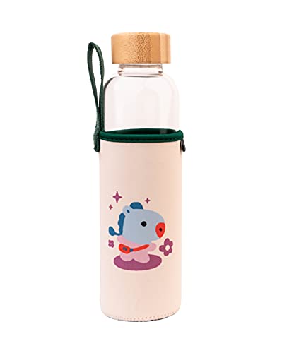 Grupo Erik Trinkflasche 500 ml Glas - GYM Flasche BT21 Mang Glasflasche 500 ml - Sportflasche Kinder - Wasserflasche Glas - BTS Fanartikel Offizieller BTS Merch von Grupo Erik