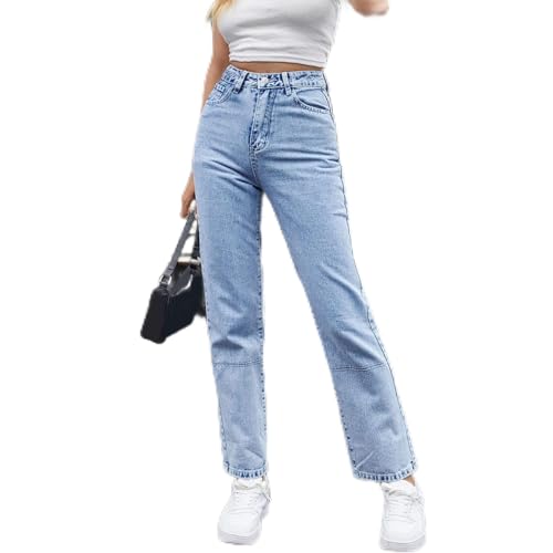 Gsheocm Destroyed Jeans Damen High Waist Cargohose Breites Bein Jeanshosen Vintage Straight Jogginghose Denim-Pants Retro Lose Gerade Damenjeans Hippie Alltagshose Radlerhose Arbeitshose von Gsheocm