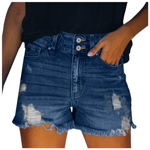 Gsheocm Kurze Hose Damen Jeans, Shorts Damen, Essentials Hohe Taille Hotpants Mode Bequeme Denim Sexy Kurz Jeansshort Zerrissen Strecken Sommerjeans Atmungsaktiv Strandshorts von Gsheocm
