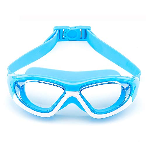 Gshy Schwimmbrille für Kinder Großer Anti-Fog-Anti-Wasserrahmen mit einfarbigem Verschluss (Hellblau) von Gshy
