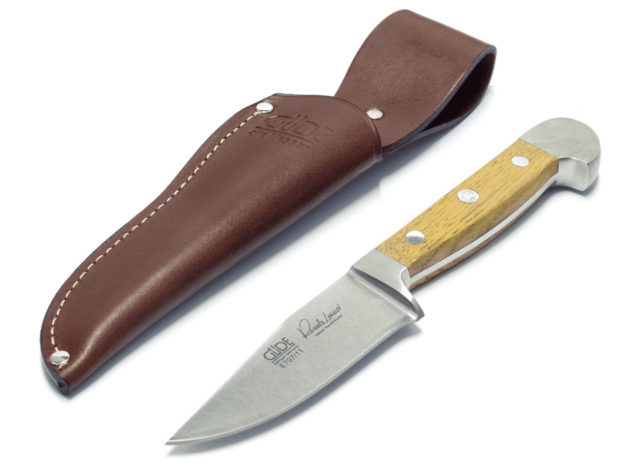 Güde Messer Solingen Survival Knife Jagdnicker, geschmiedet, Serie Alpha Fasseiche, Doppelkropf - optional Lederscheide - No. E707/11 + 5250/11 von Güde Messer Solingen