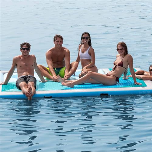 Gueploer Wasseraufblasbare schwimmende Insel-Angelplattform, Freizeit-Yogamatte, tragbares Bootsdeck-Sofabett am Lake Yard Pier, 305x 245 x 15cm,Blue von Gueploer
