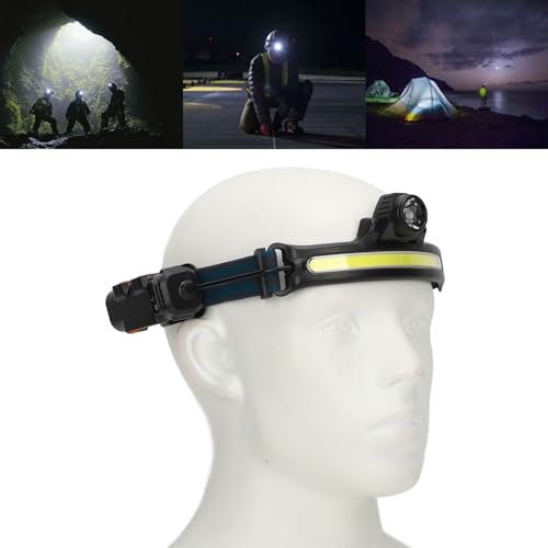 Gugxiom COB-LED-Stirnlampe, Stirnlampen-Taschenlampe, Nachtlicht-Kumpel, Wiederaufladbare Typ-C-Stirnlampe, Mehrere Beleuchtungsmodi, für Outdoor-Angeln, Radfahren, Laufen, (W678 1 von Gugxiom