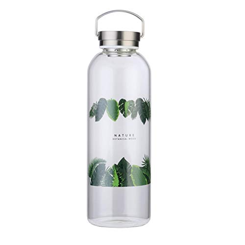 Trinkflasche Glas 2L mit Neopren-Hülle Auslaufsicher Tragbarer Edelstahldeckel Wasserflasche 2 Liter 2000ml von Gulujoy