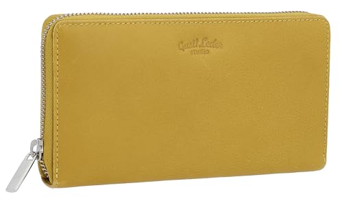 Gusti Geldbörse Leder - Cara Damen Geldbörse Portemonnaie Brieftasche lang Geldbeutel viele Fächer Gelb Leder von Gusti
